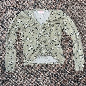 Charming Floral Ruched Top in Olive Green